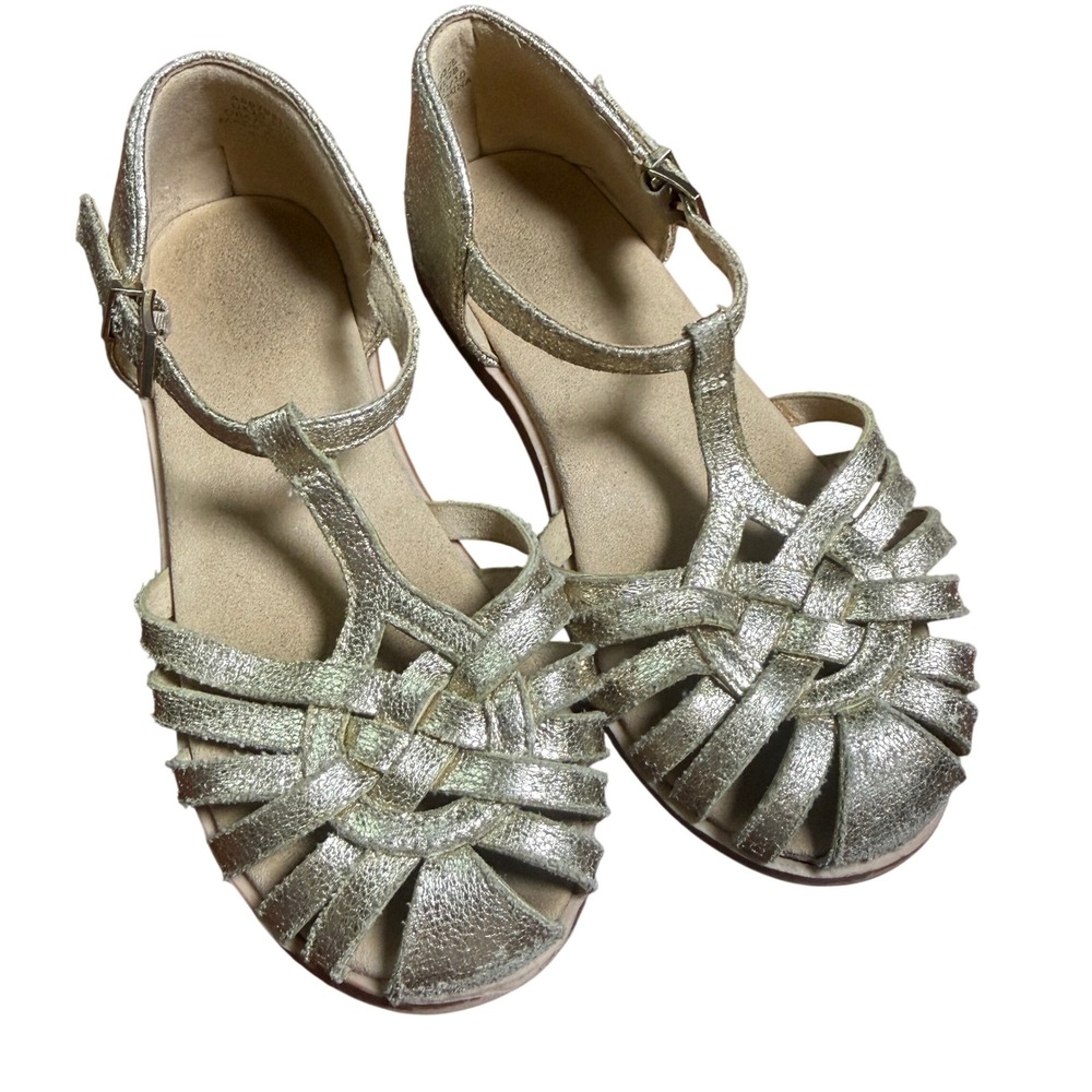 Next Direct‎ Girls Sz 10 Gold Metallic Woven Fisherman Boho T-Strap Sandals
